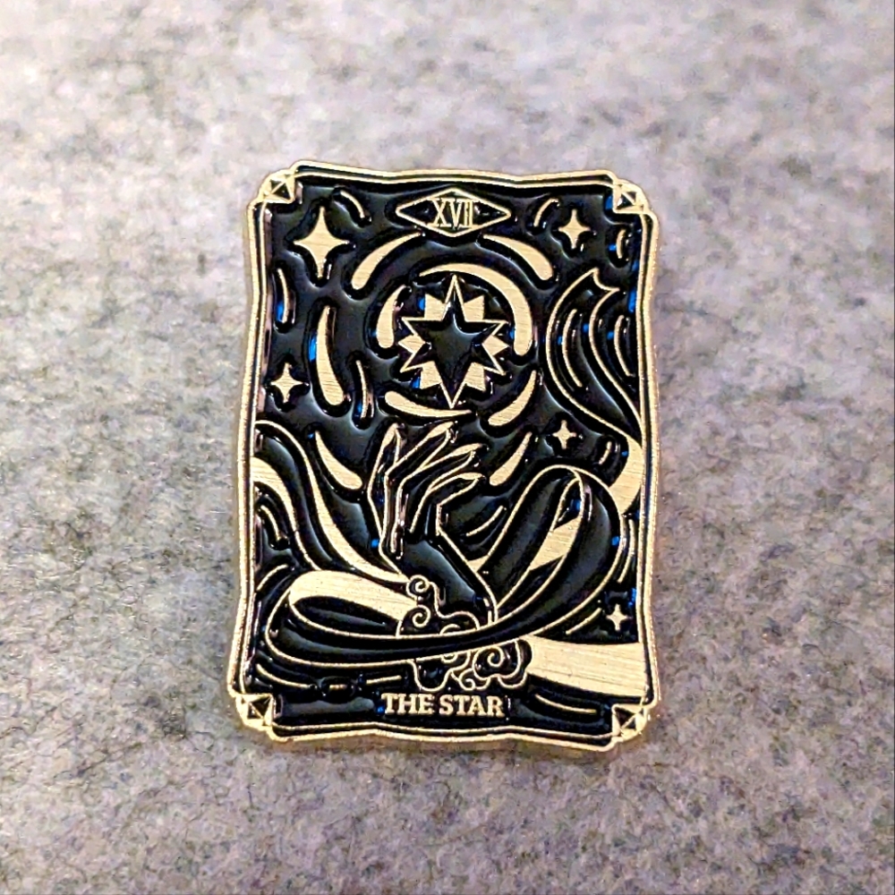 Tarot Card Pin - The Star - Black & Gold Cosmic Major Arcana 17 XVII